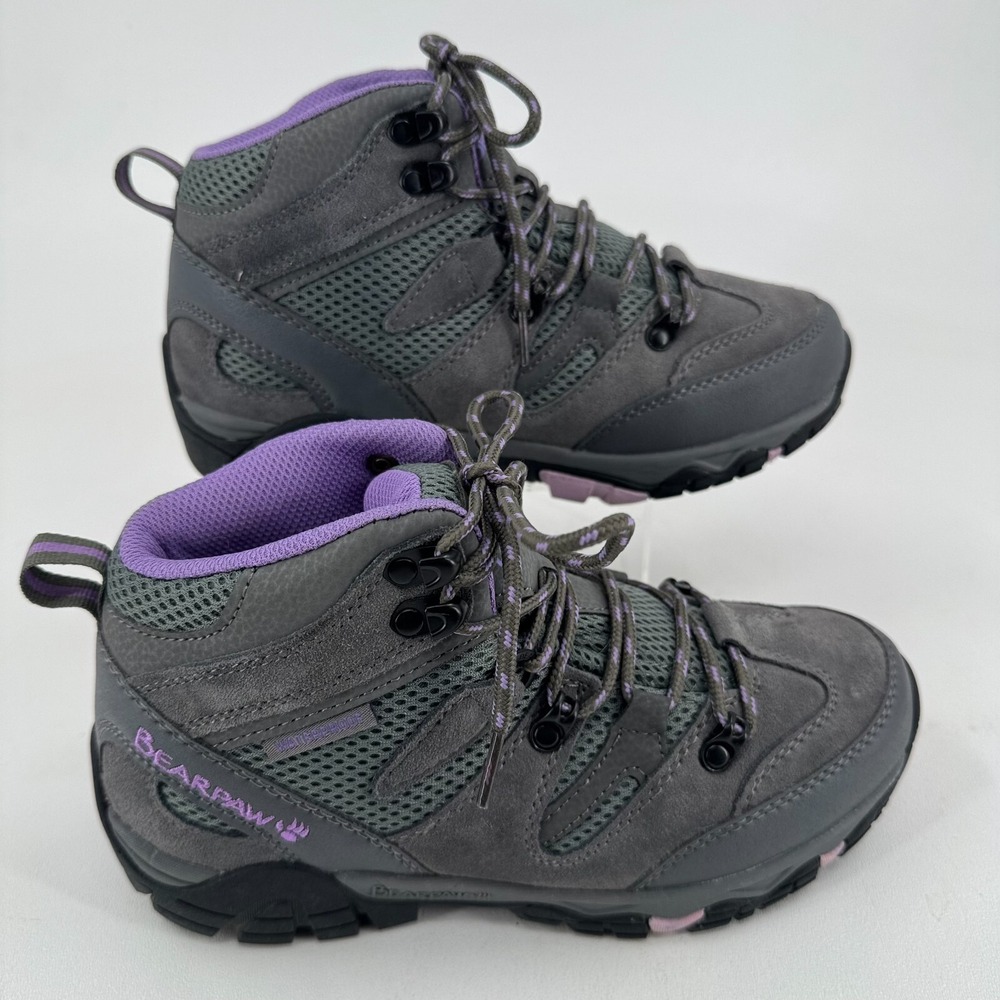 Bearpaw Corsica Hiking Shoes Boots WOMENS Gray Purple Suede Lace Up SIZE 6.5